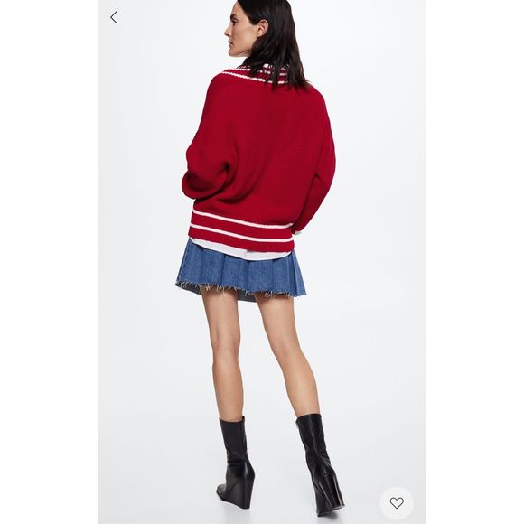 Mango V-Neckline Oversize Sweater Red Size M - Picture 4 of 7